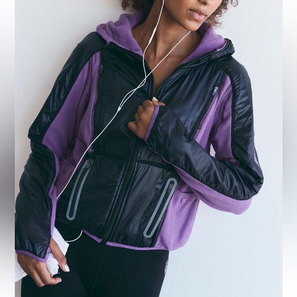 Free People FP Movement Go The Distance Fleece Color Block Hooded Zip Up Jacket - Picture 2 of 4